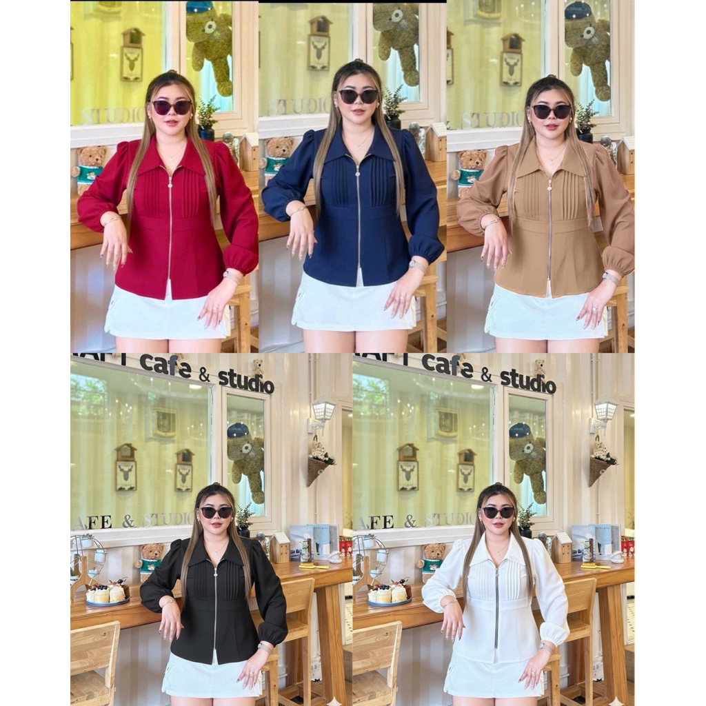 เสื้อซิปหัวใจ แต่ง แขนชีฟอง  ผ้ายืดวูลเวฟ ทรงเป๊ะตามเดิม  รอบอก 38-48 นิ้ว