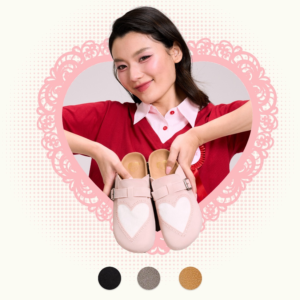 Mellowco รุ่น Big Heart Wister   รองเท้าเปิดส้นหนัง Suede Mule MC-6105