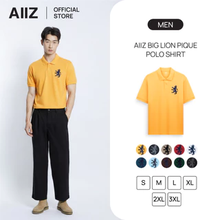 AIIZ เสื้อโปโลผู้ชายผ้าปิเก้โลโก้สิงห์ AIIZ Men's Big Lion Pique Polo Shirt