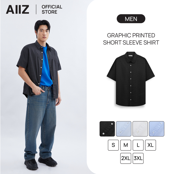 AIIZ เสื้อเชิ้ตผู้ชายแขนสั้นลายทาง AIIZ Men’s Striped Short Sleeve Shirt