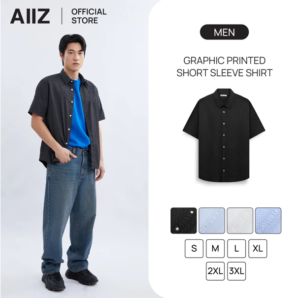 AIIZ เสื้อเชิ้ตแขนสั้นลายพิมพ์กราฟิก AIIZ Men's Graphic Printed Short Sleeve Shirt