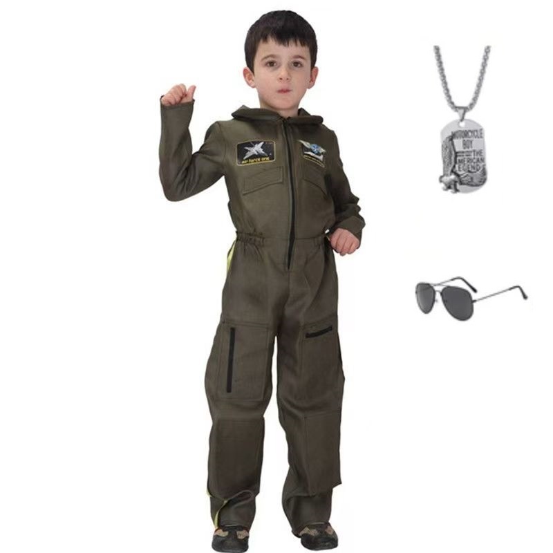 เด็กชายฮาโลวีนนักบินชุดนักบินอวกาศนักบินอวกาศกัปตันกองกำลังพิเศษ Jumpsuit Purim Cosplay เด็กชายหนังสือสัปดาห์ชุดเต้นรำ