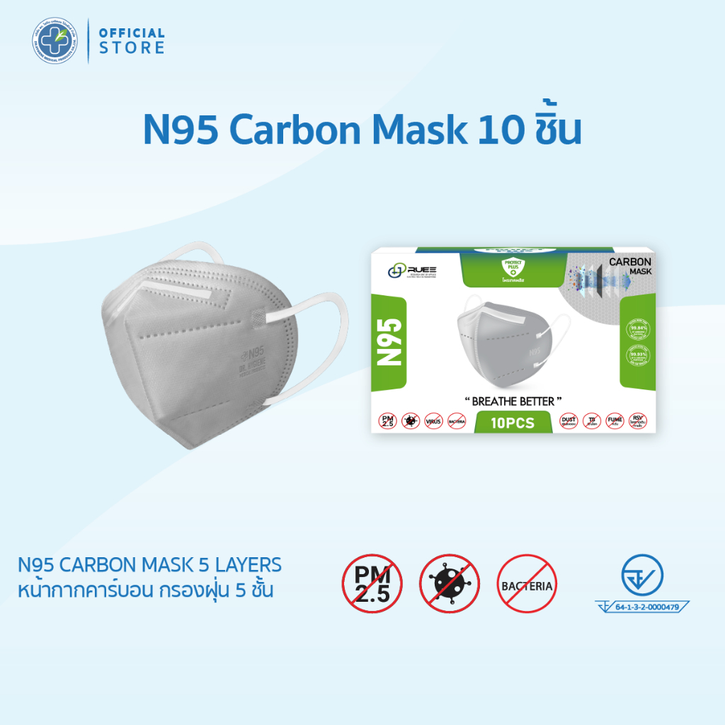 [Official] Dr. Hygiene N95 Carbon Mask หน้ากากคาร์บอนดร.ไฮจีน 5ชั้น กรองฝุ่น PM2.5 ควัน มลพิษ 10ชิ้น