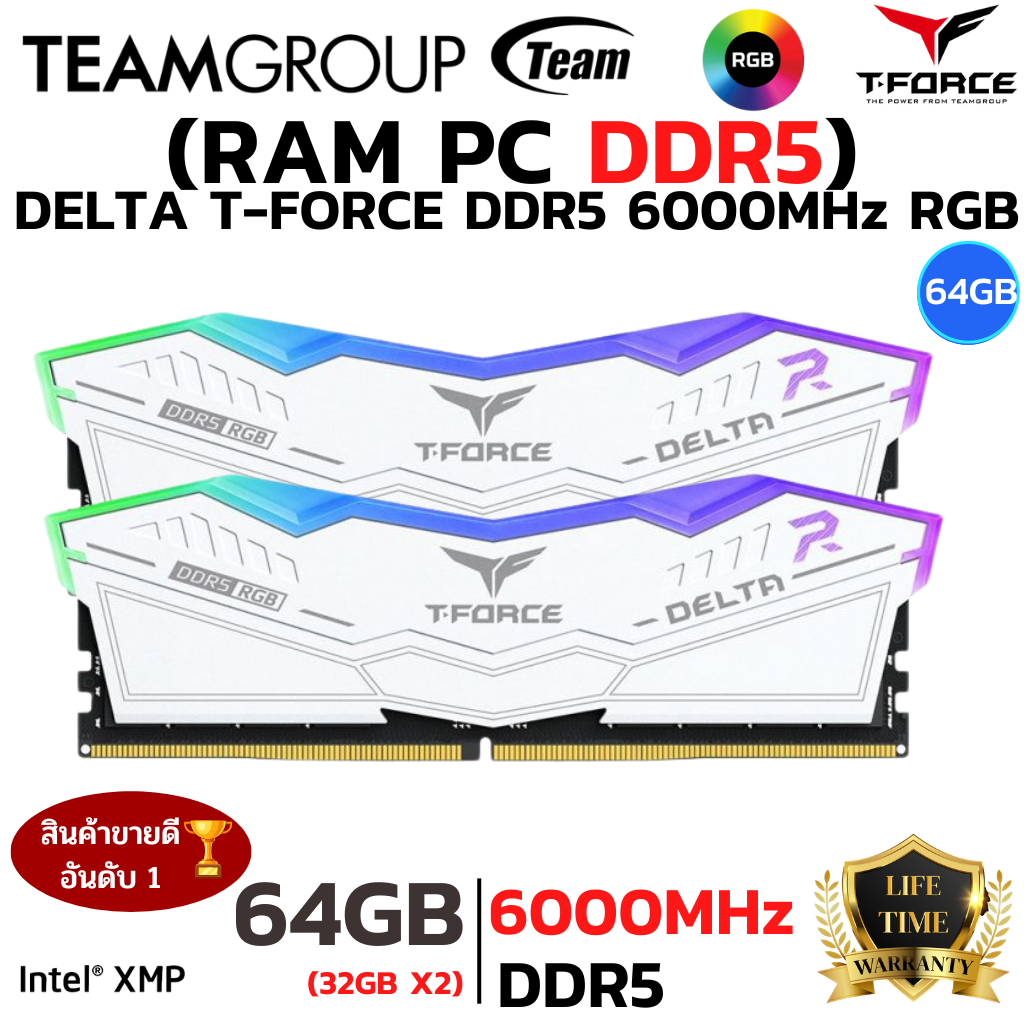 RAM DDR5(6000) 32*2 64GB TEAM DELTA RGB WHITE (FF4D532G6000HC38A01)