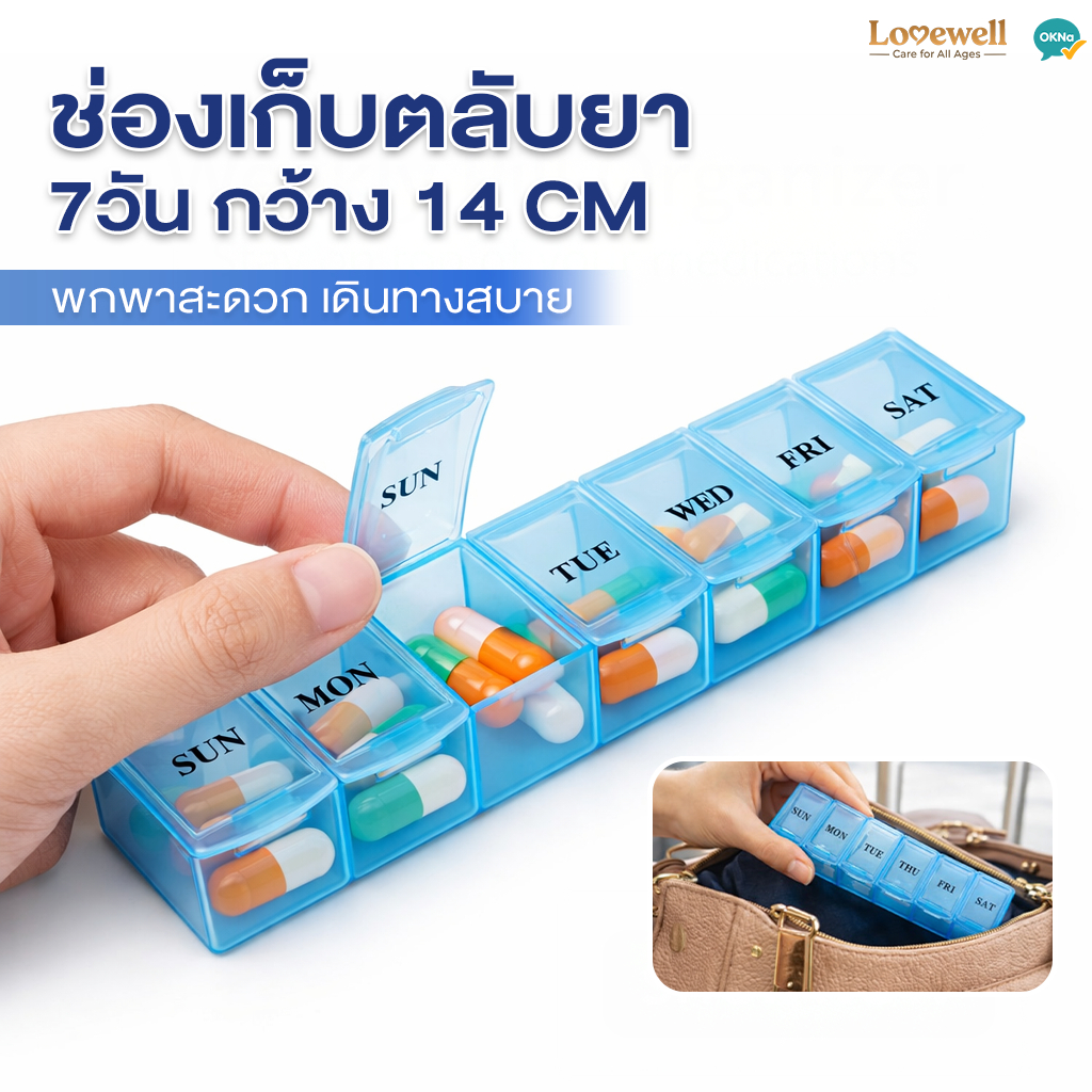 14 CMกล่องยา ตลับยา วิตามิน อาหารเสริม สำหรับ 7 วัน [FOOD GRADE] พกพาง่าย ไม่ชื้น Pill Case