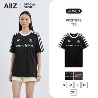 AIIZ เสื้อแอคทีฟผู้หญิงคอกลมแขนสั้น AIIZ Women's Pinstripe T…