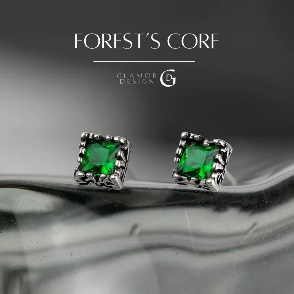 GLAMOR✨ต่างหูเงินแท้ Forest’s Core ต่างหูเพชรสีเขียว ดีไซน์วินเทจ ใส่สบายไร้ระคาย ใส่ได้ทุกฤดู