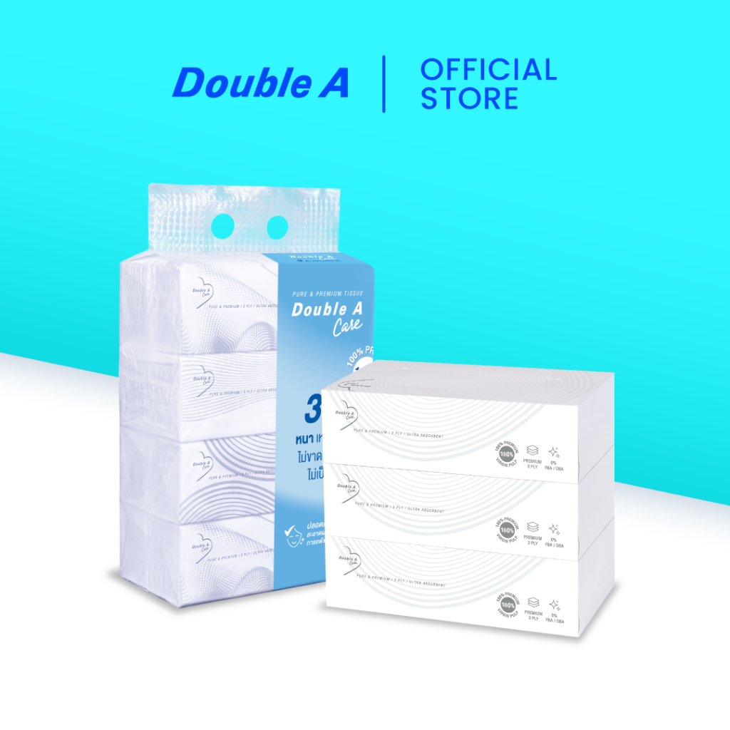[เซตคู่] Double A Care เพียว & พรีเมียมทิชชู หนา 3 ชั้น แบบซอฟท์แพ็ก 1 แพ็ก คู่ ทิชชูแบบกล่อง 1 แพ็ก ราคา ถูกที่สุด ดีลบีเคเค