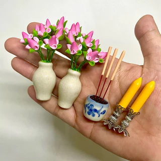ธูปเทียนจิ๋ว / แจกันดอกไม้จิ๋วราคา/1คู่ (ดอกบัว/กุหลาบ/ดาวเรือง)