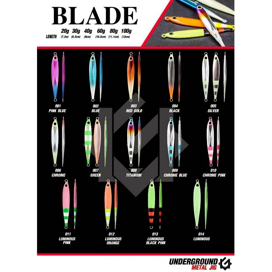 Underground Blade Metal Jig เหยื่อจิ๊กทรงเพรียว 20g/30g/40g/60g เหยื่อปลอมตกปลาทะเล Fast Jigging Shore Jigging