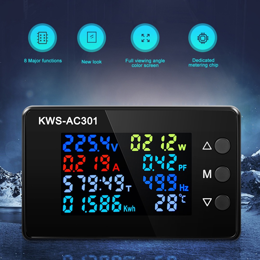 KWS-AC301AC50-300V หน้าจอสี แรงดันไฟฟ้า AC เครื่องวัดพลังงานไฟฟ้า โวลต์มิเตอร์ดิจิตอล 0-100A