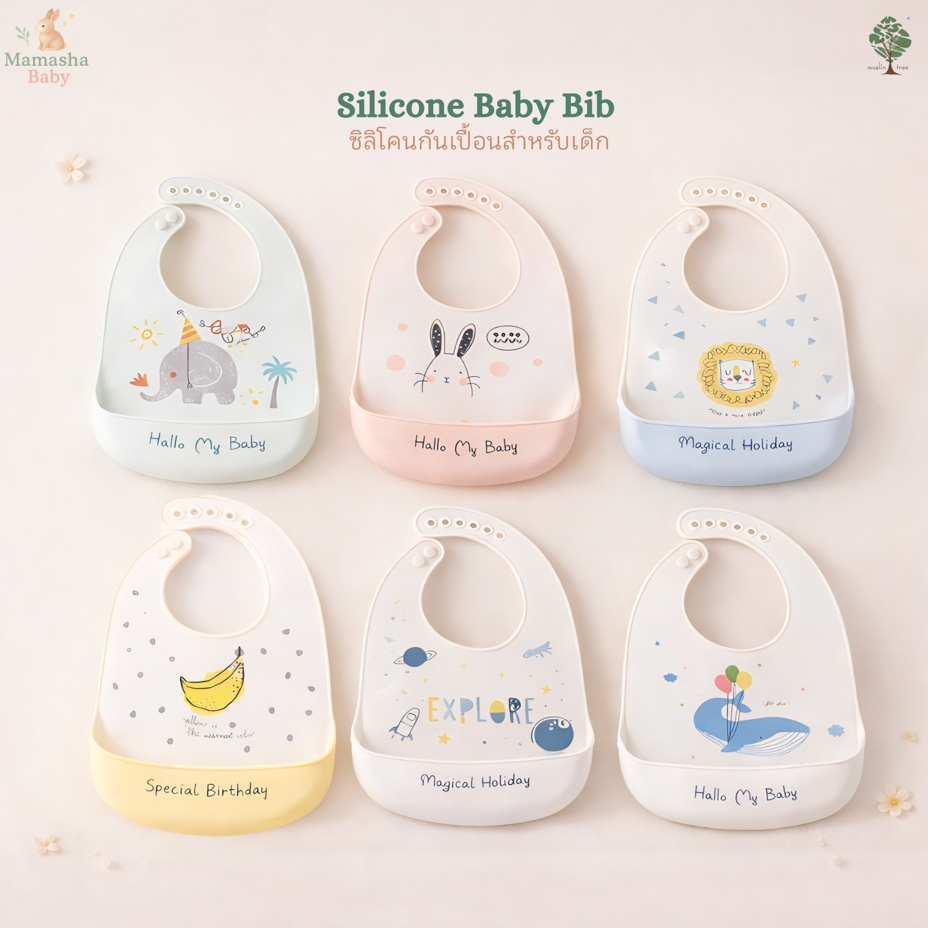 พร้อมส่ง Muslin tree ของแท้ ผ้ากันเปื้อนซิลิโคน กันเปื้อนซิลิโคน ซิลิโคนกันเปื้อนสำหรับเด็ก คุณภาพดี