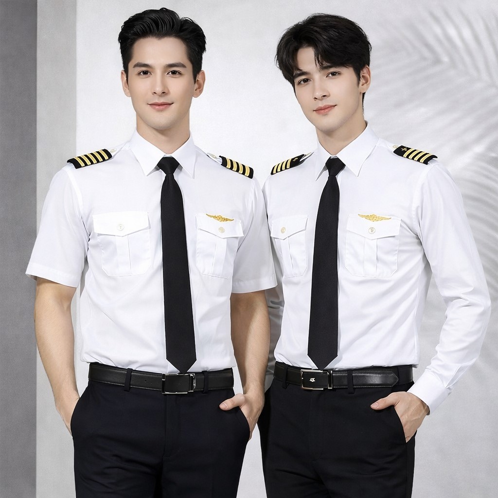 เซ็ทเสื้อ4ชิ้น (ไม่มีหมวกไม่มีกางเกง)เซ็ทเสื้อสจ๊วตแขนสั้น/ยาว เสื้อนักบิน เครื่องแบบนักบิน cp74/cp74.1