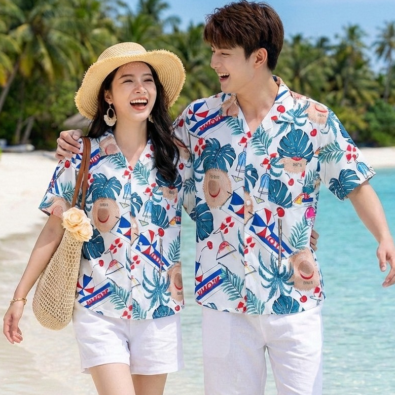 Pink3130 เสื้อฮาวายลายใหม่2026 KTIER ทรงวัยรุ่น หญิงชายใส่ได้ ผ้าโพลีพรีเมี่ยม ไซส์38-56นิ้ว งานปัาย ลายคมชัด  **1ตัว**