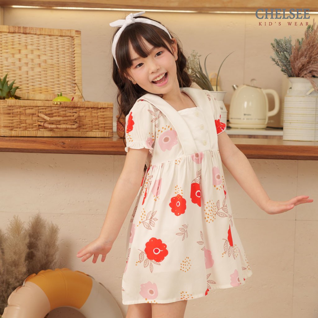 Chelsee ชุดเดรสกระโปรง  ลายดอกไม้ ผ้า RAYON ซาติน นุ่ม เด็กผู้หญิง อายุ 1.5-10ปี เสื้อผ้าเด็ก รุ่น 238226