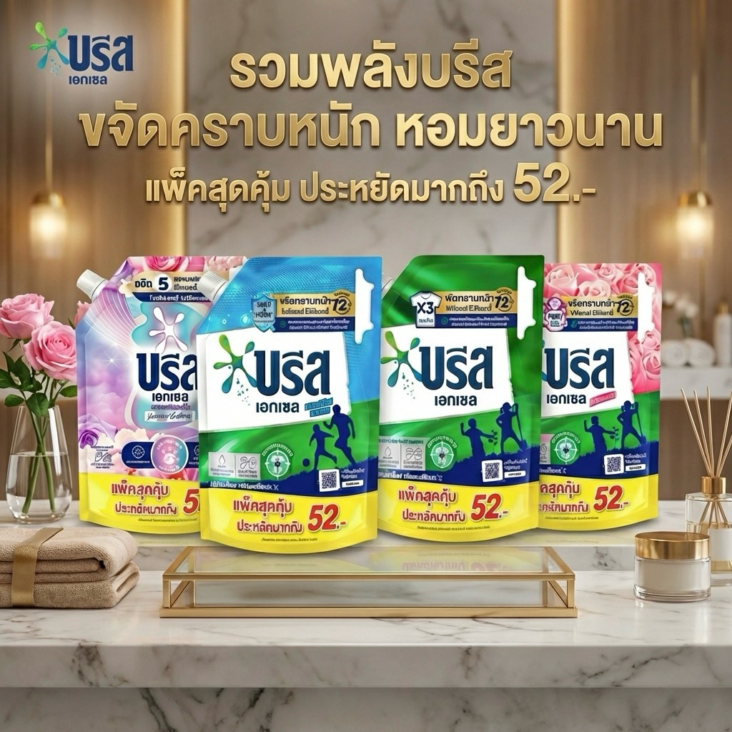 🔥จัดส่งเร็ว🔥บรีสเอกเซล น้ำยาซักผ้า สูตรเข้มข้น 2 ลิตร X 1 มีให้เลือก4สูตร