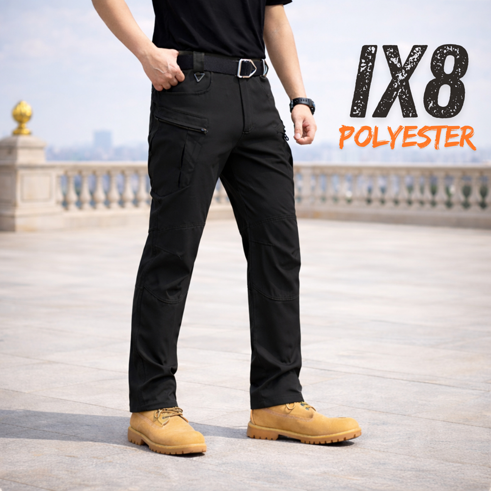 IX8 กางเกงคาร์โก้ กางเกงยุทธวิธี ผ้ายืด สีดำ มีซับใน มีช่องกระเป๋าหลายช่อง XS-5XL