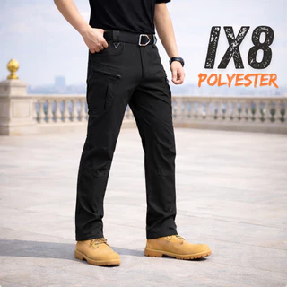 IX8 กางเกงคาร์โก้ กางเกงยุทธวิธี ผ้ายืด สีดำ มีซับใน มีช่องกระเป๋าหลายช่อง XS-5XL