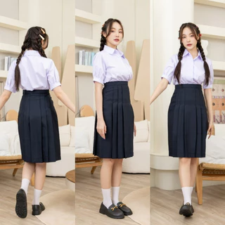 กระโปรงนักเรียน กระโปรงทรงแคบ สีกรมเข้ม-สีดำ ผ้ามันดีวาย ตีเกร็ด5.5นิ้ว มีกระเป๋าลับ มอปลาย (มีบิลให้)