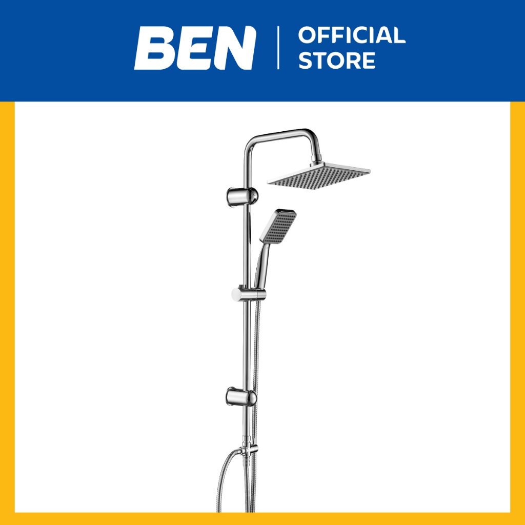 BEN	9363RAIN-SQ	ชุดเรนชาวเวอร์พร้อมฝักบัว + ขอแขวน RAIN SQUARE วัสดุ ABS สี โครเมียมเงา สาย 3 ขนาดยาว 150/120/60 cm.