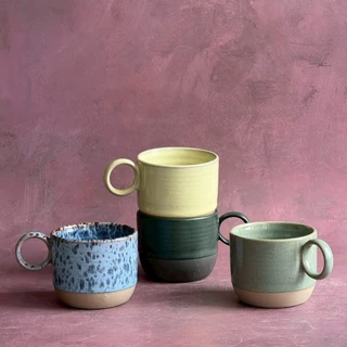 แก้วเซรามิค แก้วมัค ดีไซน์หูจับทรงกลม Mug สามารถเข้าไมโครเวฟได้ ทนความร้อน พร้อมส่งในไทย - AT1CERAMIC