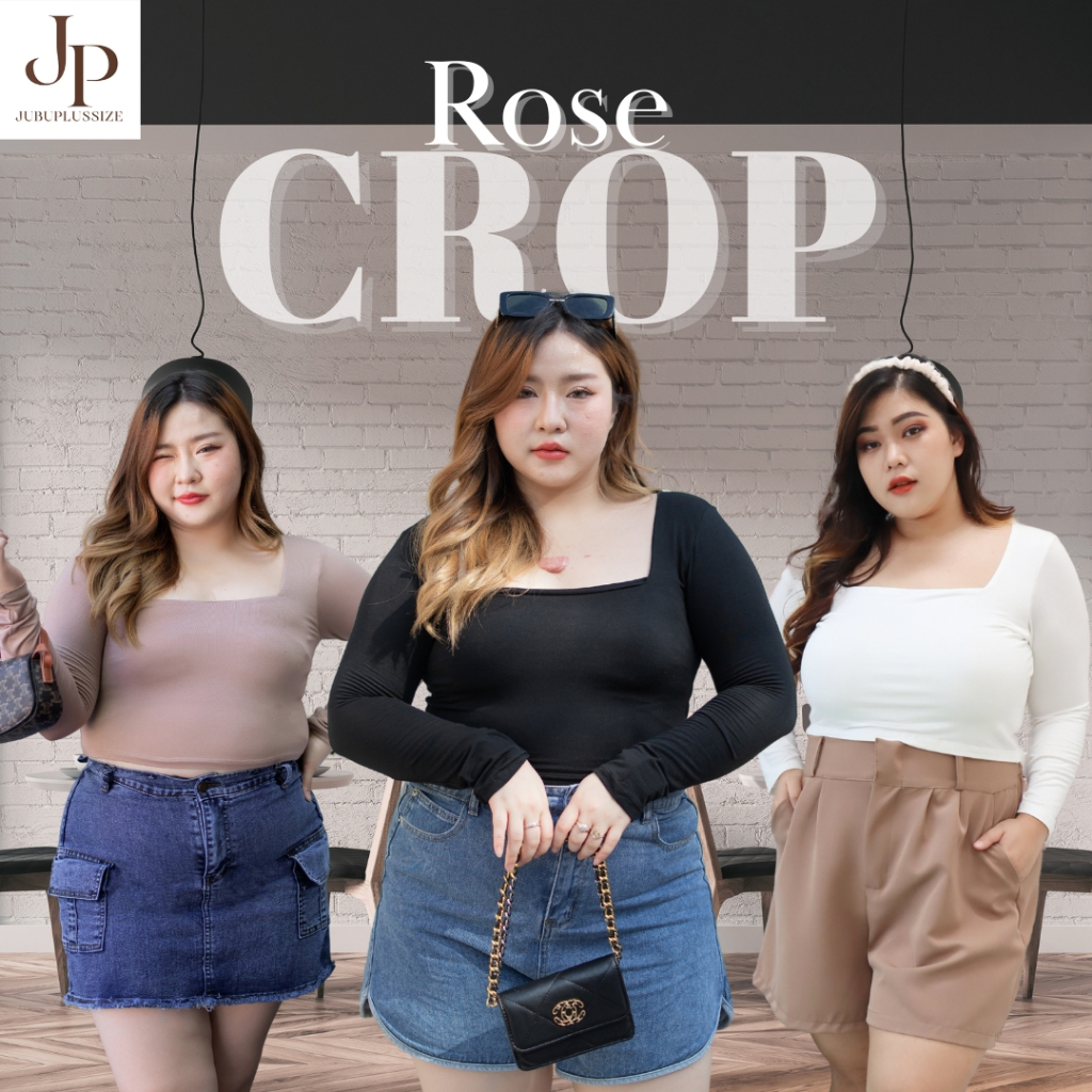 ส่งด่วน🛵 เสื้อครอปคอเหลี่ยมแขนยาว เสื้อพลัสไซส์ ผ้าเรย่อน อก 34-50 นิ้ว plussize #500