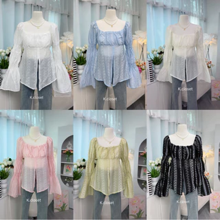 เสื้อญาญ่าโรซี่บางพิมพ์ลาย สาวอวบใส่ได้อกถึง 38นิ้ว Yaya Rosy Blouse