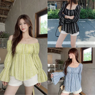 เสื้อญาญ่าโรซี่บางพิมพ์ลาย สาวอวบใส่ได้อกถึง 38นิ้ว Yaya Rosy Blouse