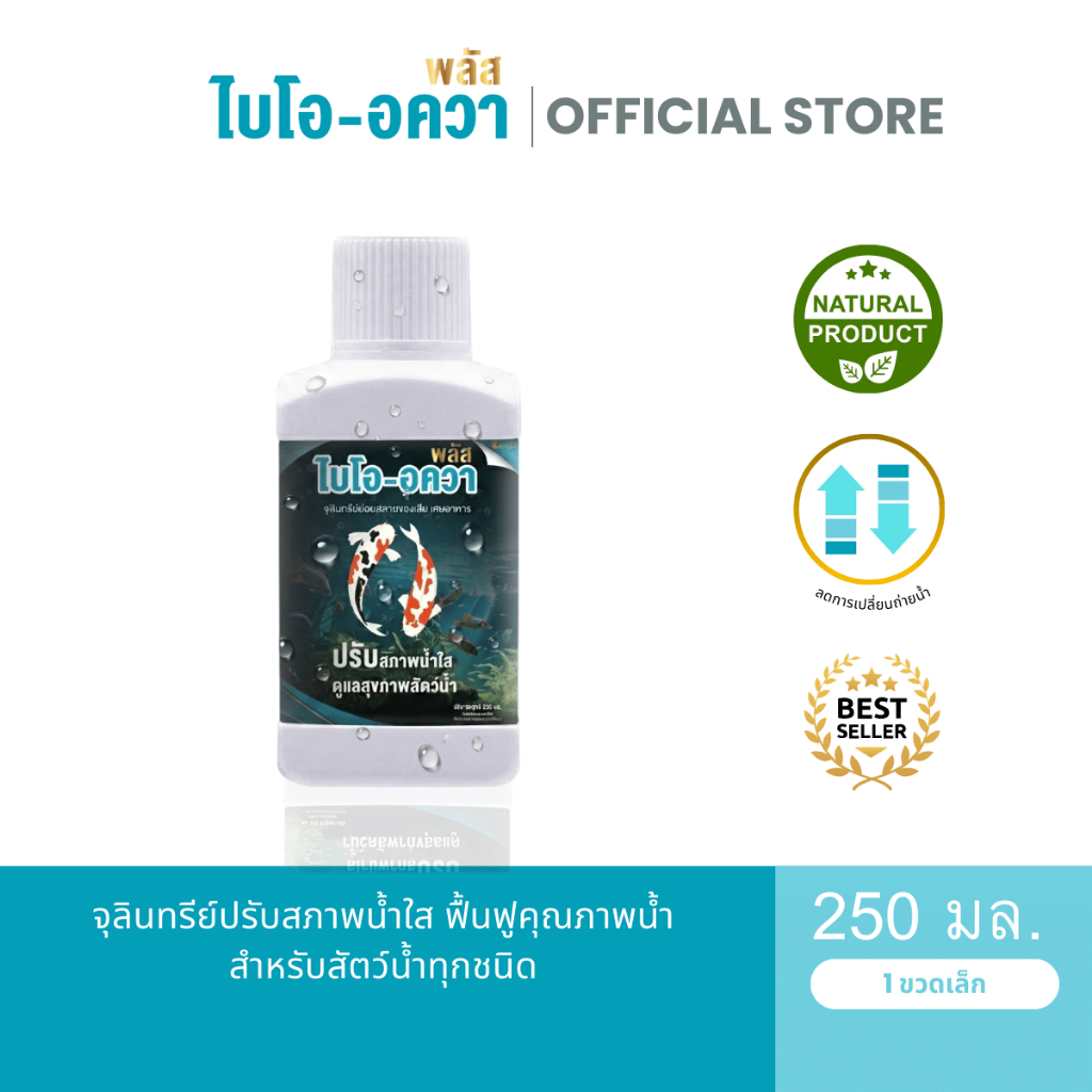 จุลินทรีย์น้ำใส Bio Aqua Plus (250ml) ลดขี้ปลา กำจัดของเสีย ลดแอมโมเนีย และตะไคร่น้ำ สูตรน้ำเข้มข้น