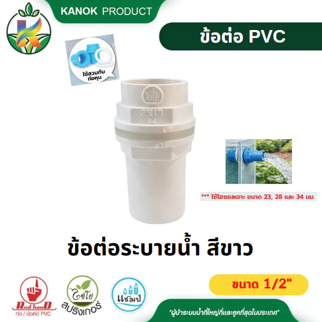 ข้อต่อท่อ PVC ตู้ปลา แบบตรง รูท่อPVCไทย(หุน) 1/2" 3/4" 1" ข้อต่อระบายน้ำ พร้อมประเก็น TPE SKU 51801 thumbnail 5
