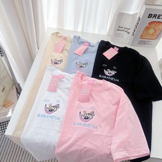 S392 เสื้อยืด oversize ผ้าคอตตอน ปัก น้องหมานอนเปล