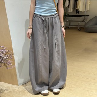 กางเกงขายาวทรงบานสไตล์เกาหลีสำหรับสาวไซส์ใหญ่ มีเชือกผูก เหม…