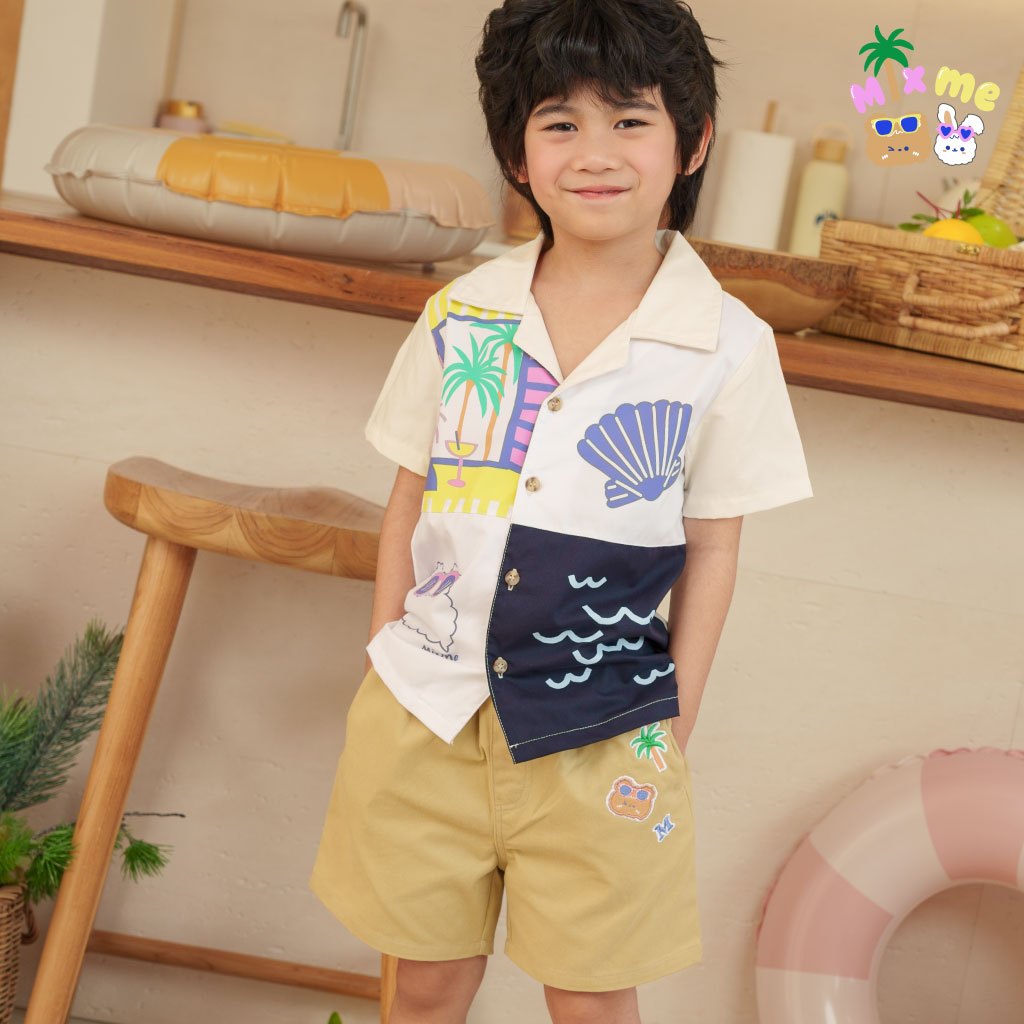 Mix Me เสื้อเชิ้ตปกฮาวาย กางเกงขาสั้น ลายทะเล ผ้า Oxford / Twill เด็กชาย อายุ 1-7 ปี เสื้อผ้าเด็ก รุ่น 400475 / 400476