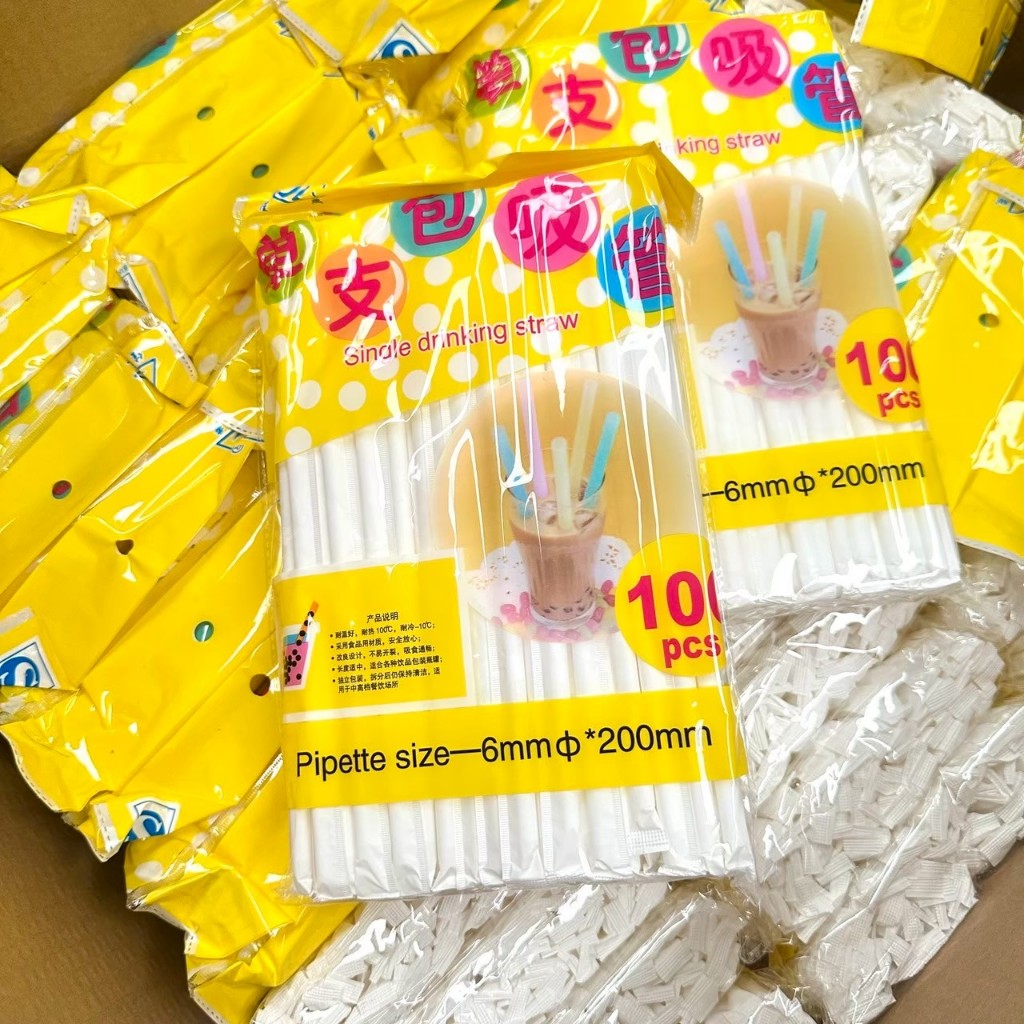 หลอดดูด หลอดขาว มีห่อกระดาษหุ้ม ห่อละ100หลอด ขายยกโหล12ห่อ