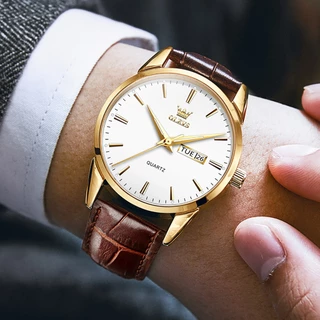OLEVS นาฬิกา ผู้ชาย แฟชั่น watch 100% แท้ นาฬิกาข้อมือกันน้ำได้ ควอตซ์ หนัง แนวโน้ม