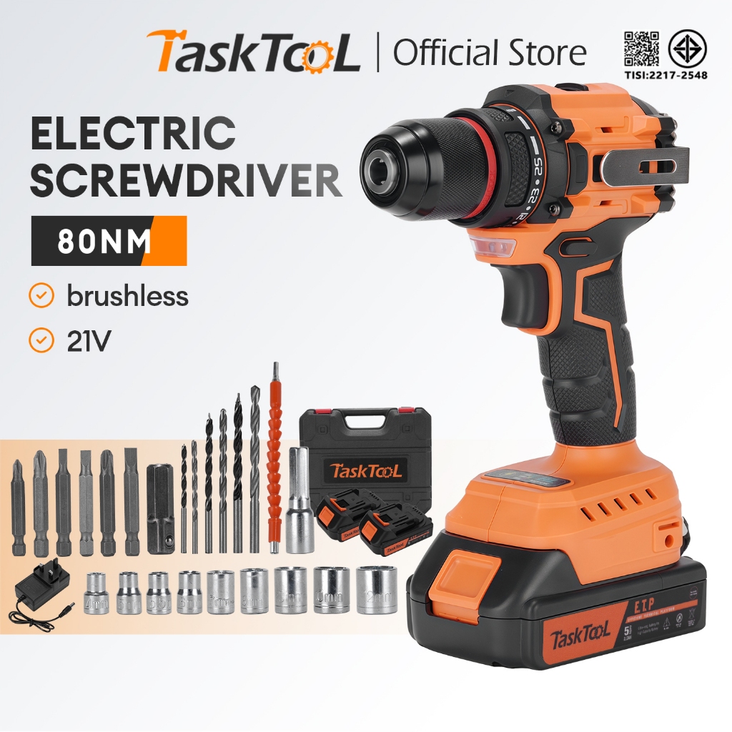 TASKTOOL 80N.M สว่านไขควงไร้สาย 21V สว่านไขควงกระแทกไร้สาย  สว่านไขควงไฟฟ้า ไขควงอเนกประสงค์ ง่ายต่อการพกพา  สว่านไฟฟ้า