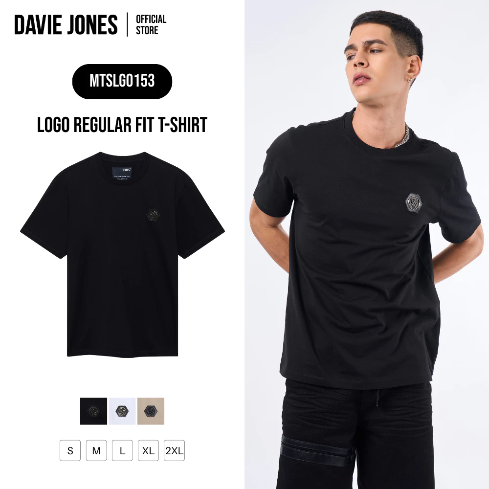 DAVIE JONES [BE FEARLESS] เสื้อยืดผู้ชาย Logo Regular Fit T-Shirt สีดำ ขาว กากี LG0153
