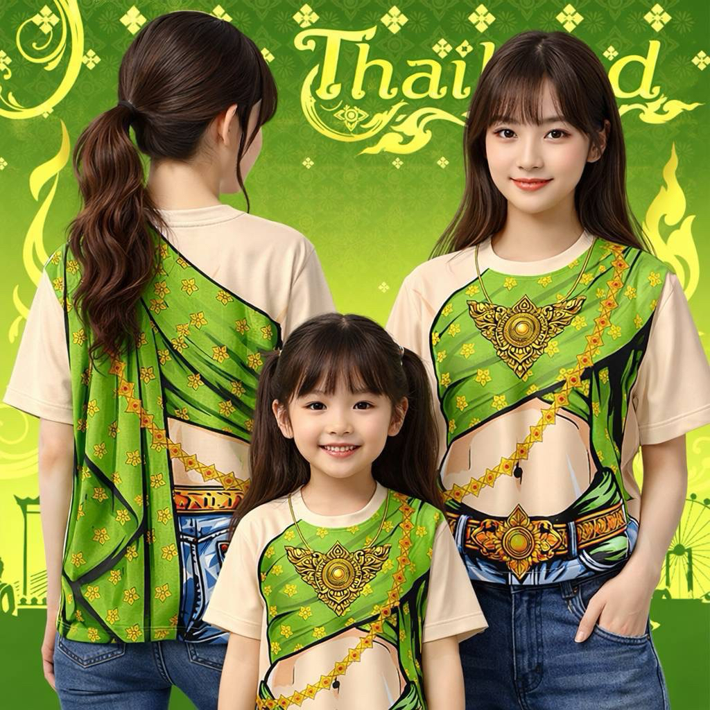 💥 เสื้อยึด ลายสไบไทย เฉพาะเสื้อ ไซด์ผู้ใหญ่และเด็ก 2026 💥พิมพ์ลายทั้งตัว ผลิตจากผ้าไมโครสปอร์ตชนิดพิเศษ หญิงชายใส่ได้