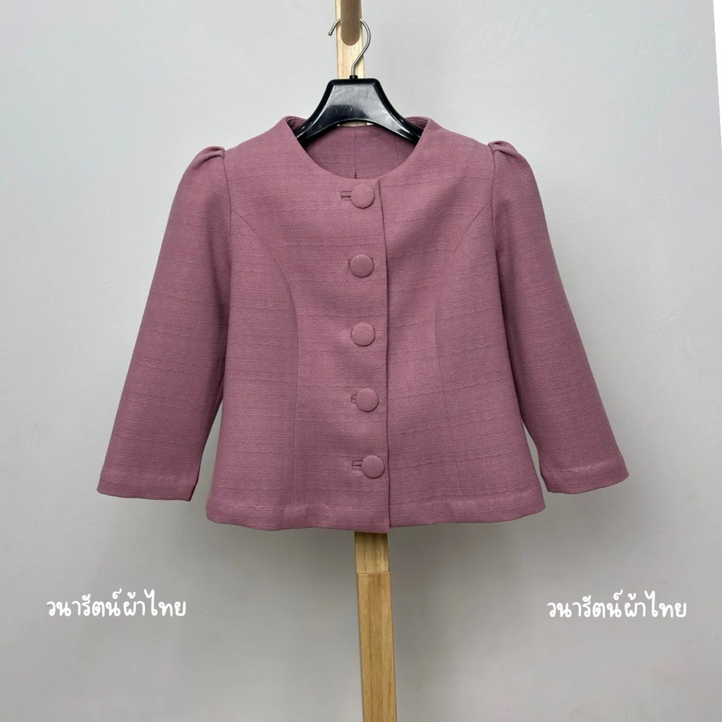 วนารัตน์ผ้าไทย เสื้อผู้หญิง ผ้าฝ้าย คอกลมปีน แขนสามส่วน อัดผ้ากาว