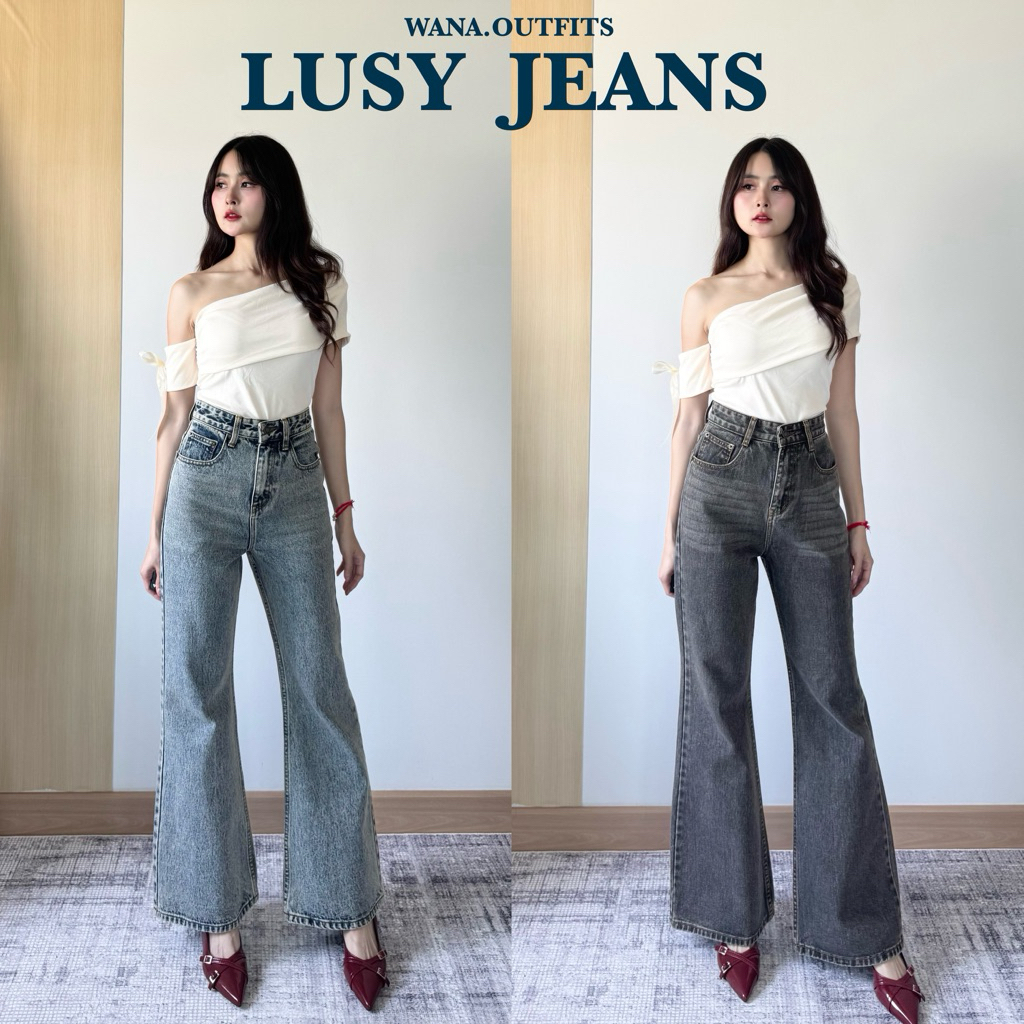 Wana.Outfits - Lusy Jeans  กางเกงยีนส์ขาม้า ผ้าไม่ยืด
