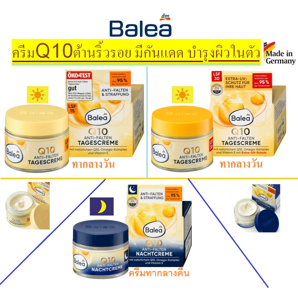ครีม Q10-บำรุงผิวหน้าต้านริ้วรอย(Anti Q10)จากเยอรมัน ครีมทากลางวัน/กลางคืน Balea Q10 anti-Falten  SPF15 และSPF30