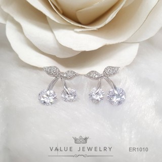 ต่างหูแป้น ประดับคริสตัลกลม ลายเชอรี่ ขนาดพอเหมาะ ตุ้มหู เคร…