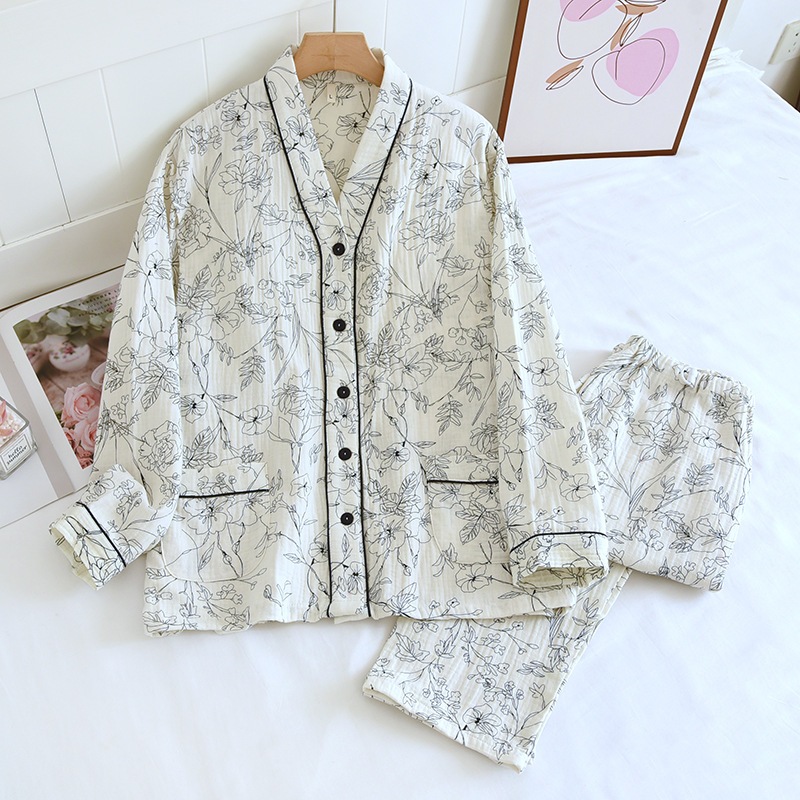 ชุดนอนแม่ท้อง mamaratta - ชุดนอนเปิดให้นมได้ แบบแขนยาวขายาว ผ้ามัสลินใยไผ่นิ่มนุ่ม