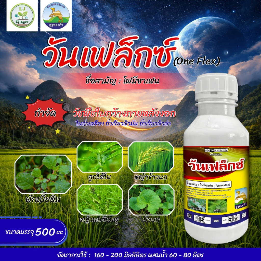 วันเฟล็กซ์ (โฟมีซาเฟน5%) W/V SL ขนาด 500 ซีซี สารกำจัดหญ้าใบกว้าง #แอลเจอะโกร