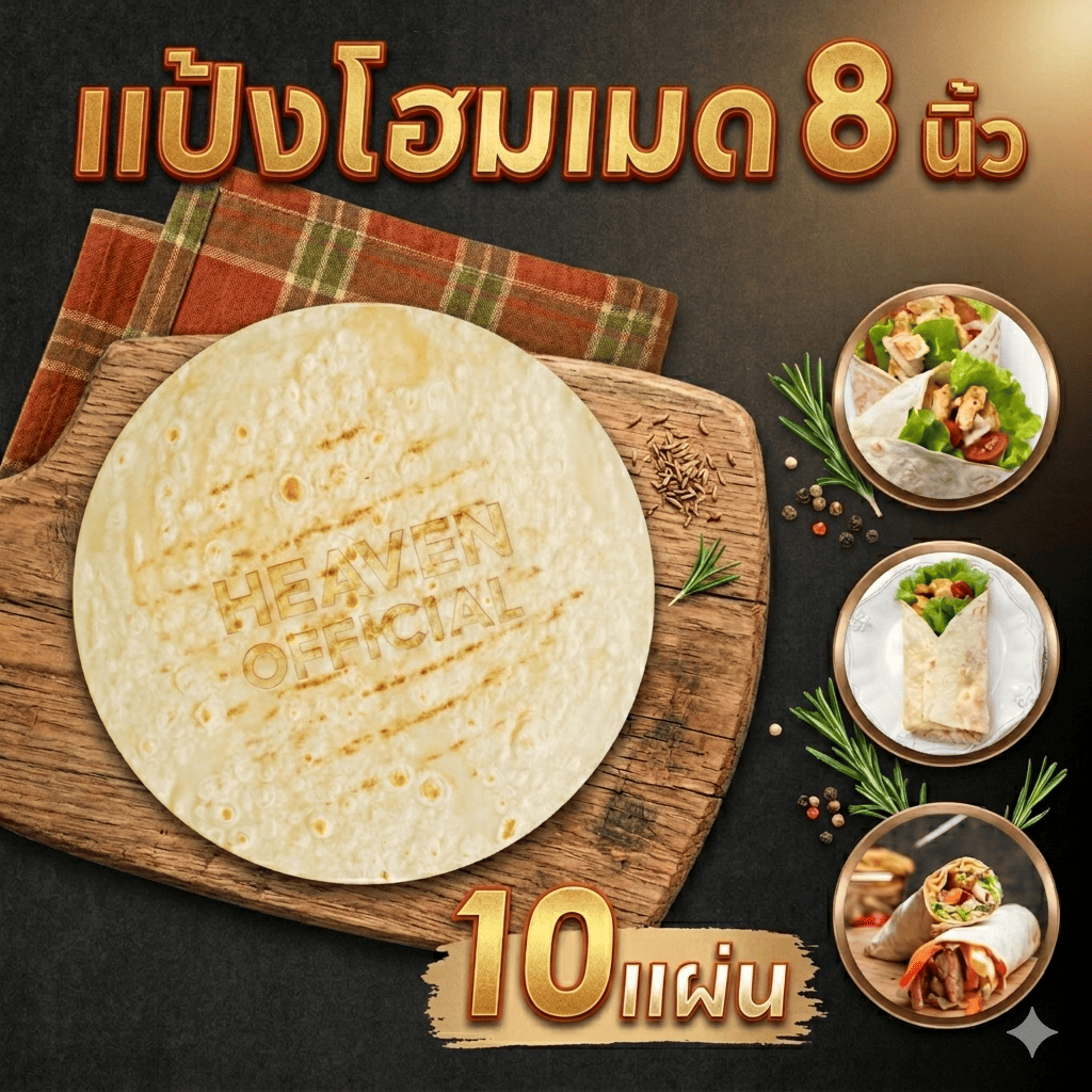 แป้งเคบับ แป้งห่อเคบับ แรป แรปโรล สลัดแรป แป้งกึ่งสำเร็จรูป ฮาลาล ขนาด 8 นิ้ว 10 แผ่น สูตรต้นตำหรับตุรกี