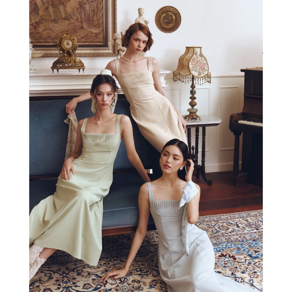 KOKISE - Mira dress (เดรสยาวพร้อมผ้าพันคอ เดรสยาวออกงาน) 2XS-3XL ไม่ต้องเผื่อไซส์