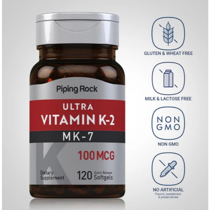 ULTRA VITAMIN K2 WITH MK7 100 MCG 120 SOFTGELS PIPINGROCK วิตามินเค natto