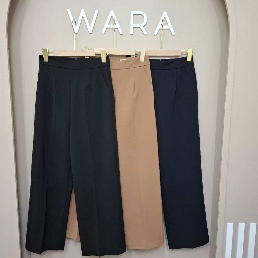 [ R24 ] WARA กางเกงขายาวผ้าโรเชฟ ซิปหลัง ทรงขากระบอกกลาง เก็บทรงสวย