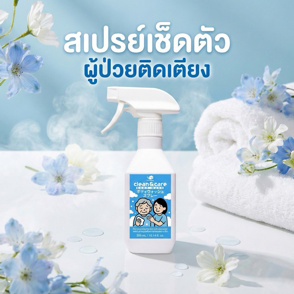 Clean&Careสเปรย์เช็ดตัวแทนการอาบน้ำดับกลิ่นได้สนิทเหมาะสำหรับป่วยติดเตียง ผู้สูงอายุของแท้100%
