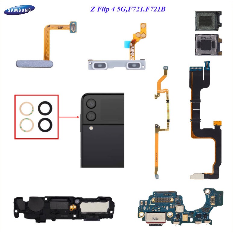 อะไหล่มือถือ Samsung Z Flip 4 5G,F721,F721B/สายแพร/กระจกเลนส์กล้อง/ลำโพงหูฟัง/กระดิ่งเสียงเรียกเข้า